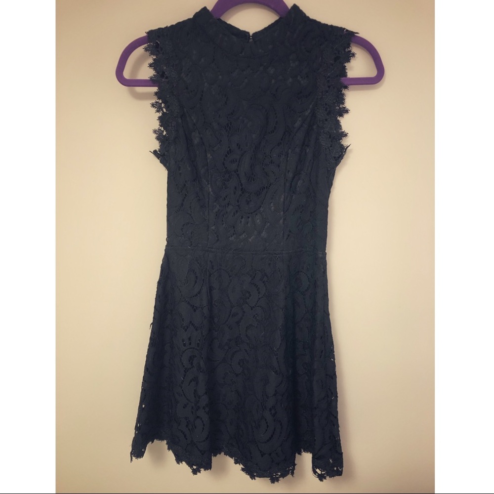 Black lace, high neckline dress